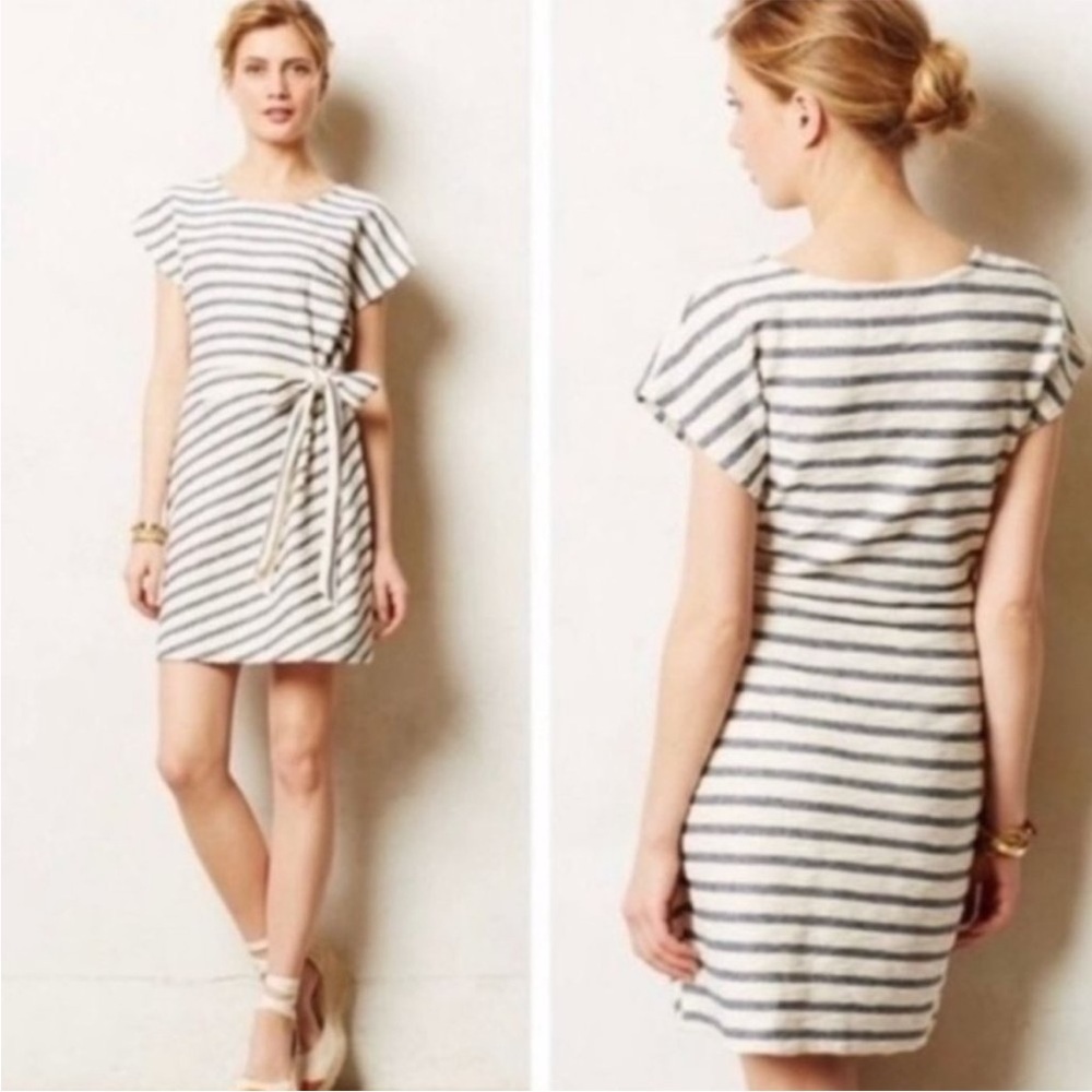 Anthropologie Saturday Sunday Striped Yael Side Tie Dress Shift Terrycloth - Picture 2 of 14